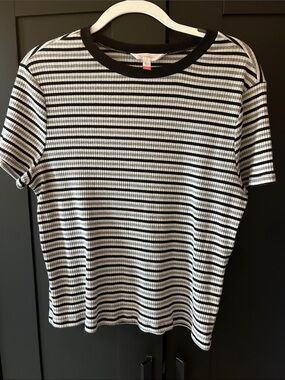 No Boundaries Black and White Striped Ribbed Crew Tee